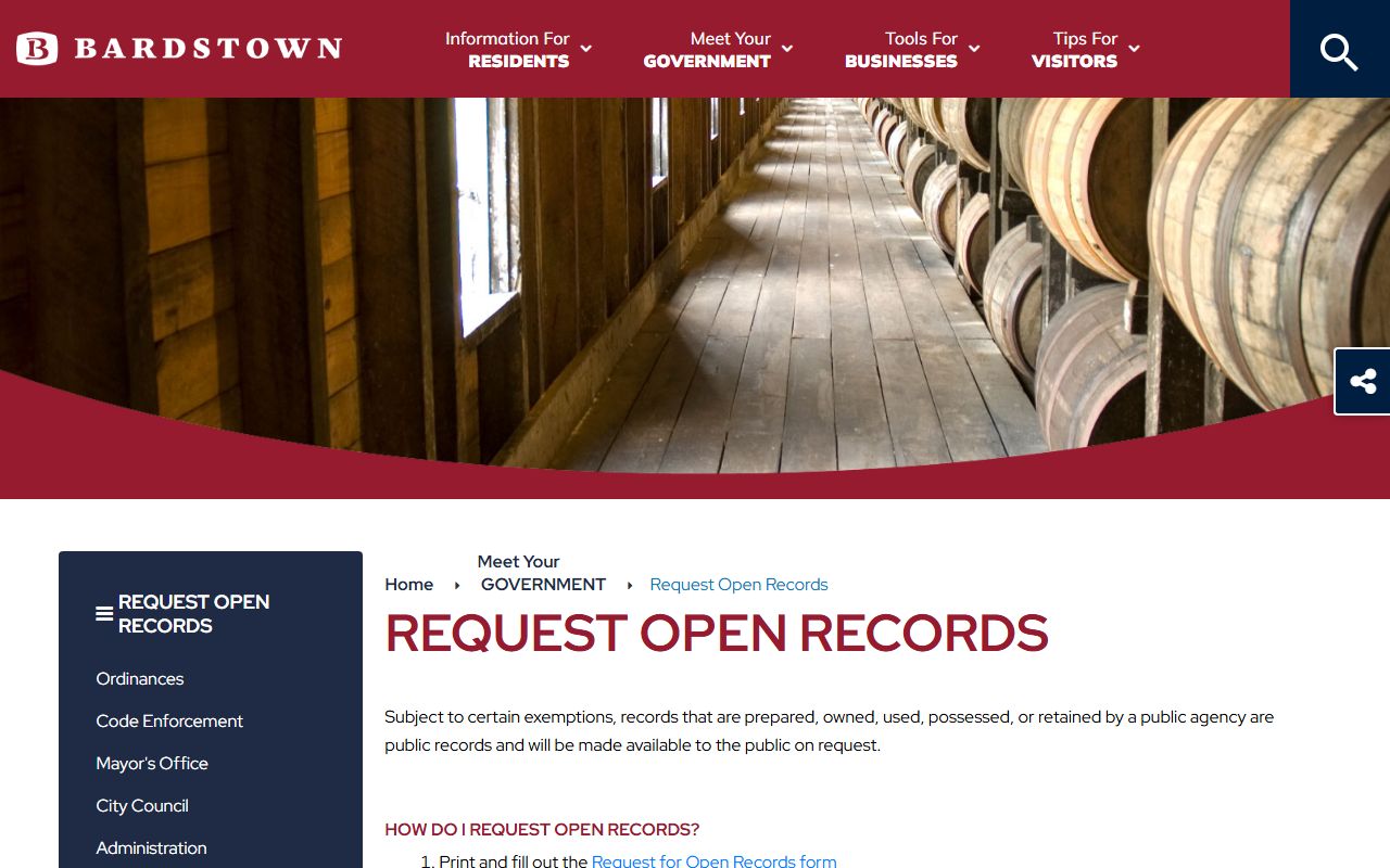 Bardstown open records request page