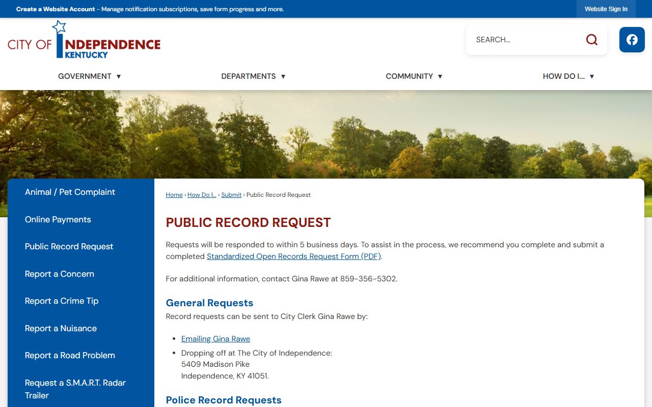 Independence City Clerk public records page