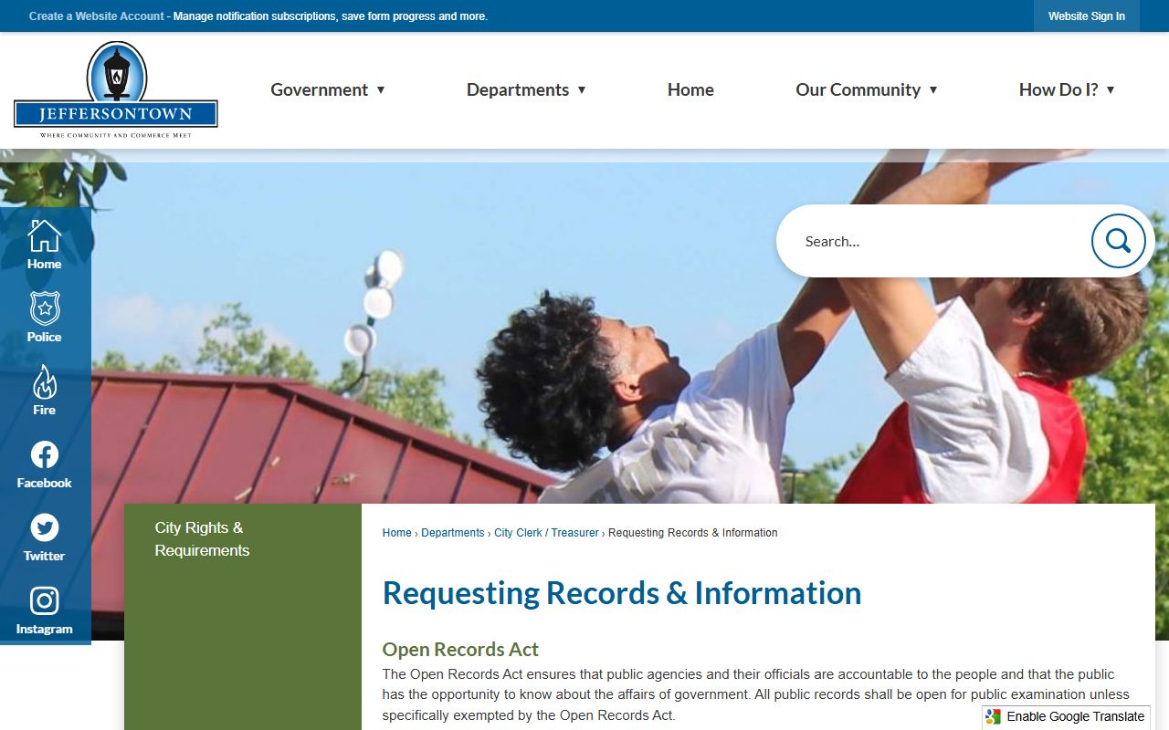 Jeffersontown city website records page