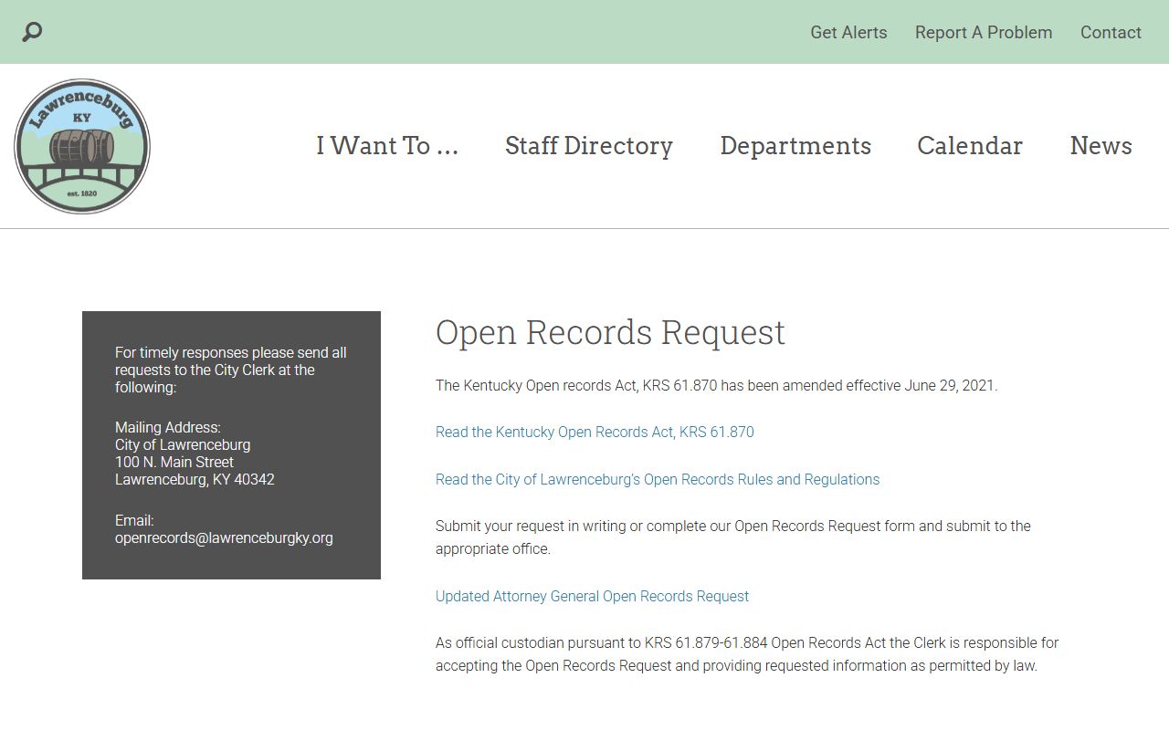 Lawrenceburg open records request page