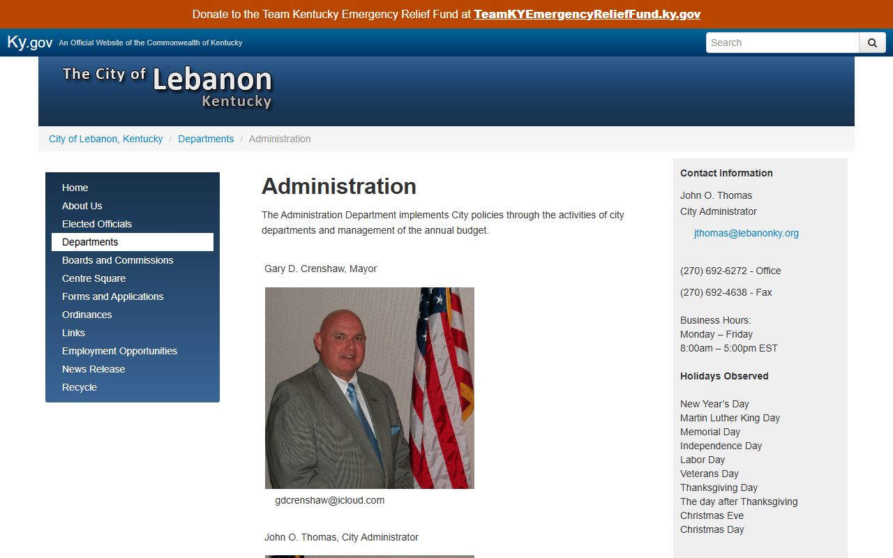 Lebanon City Clerk-Treasurer administration page