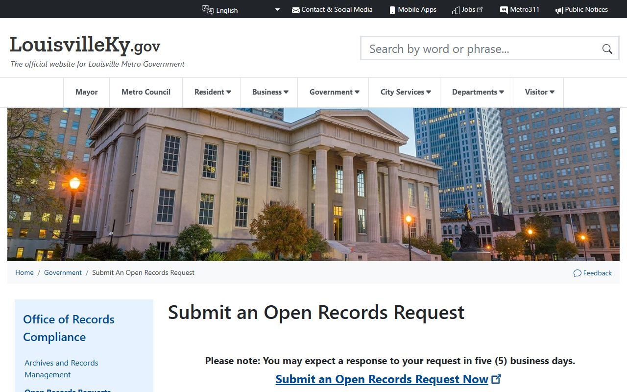 Louisville Metro Government records page