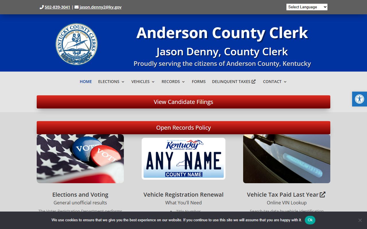 Anderson County Kentucky Clerk office providing People Search records access
