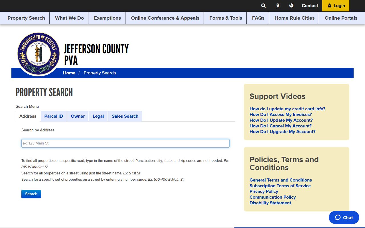 Jefferson County PVA property search page