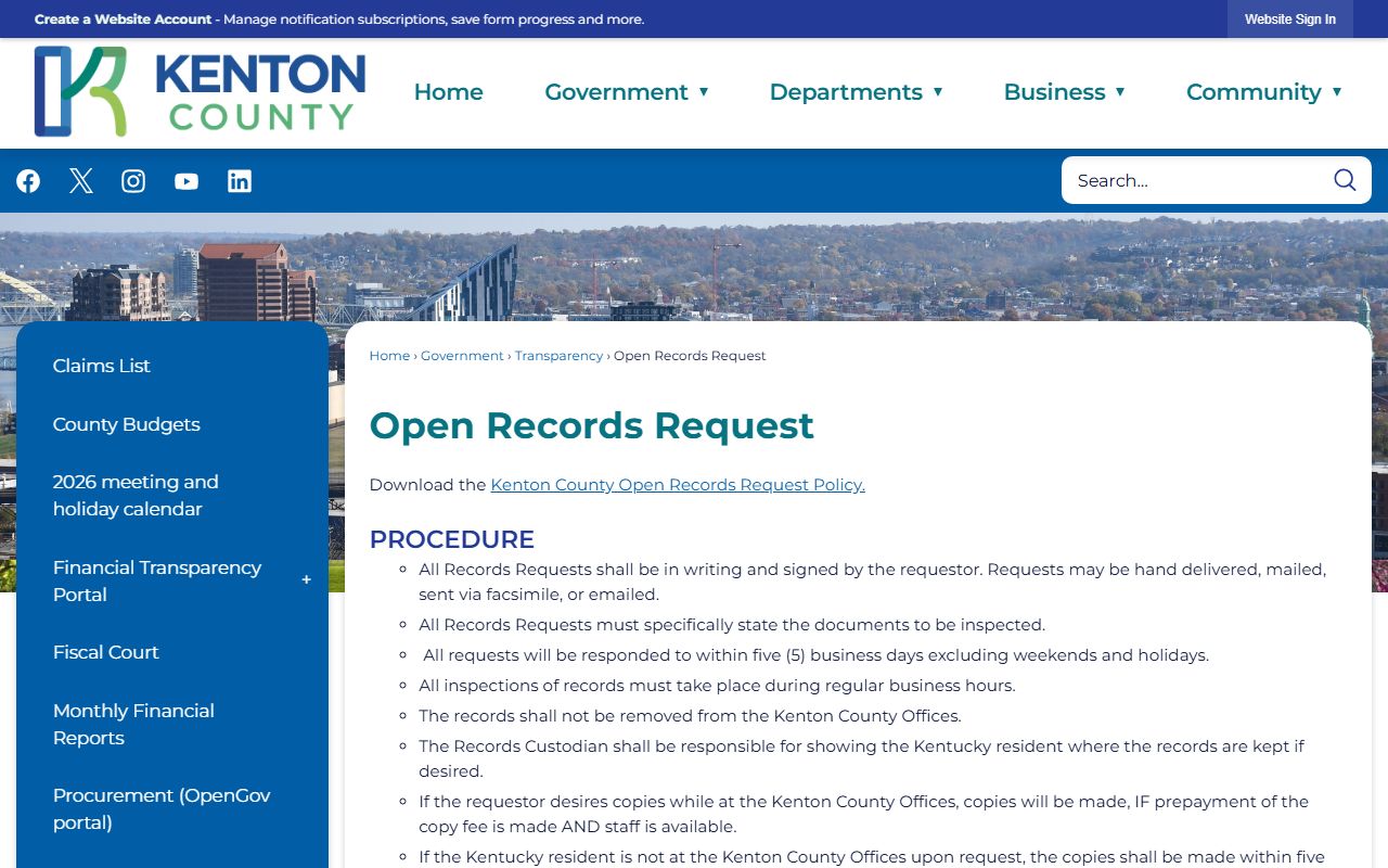 Kenton County open records request information