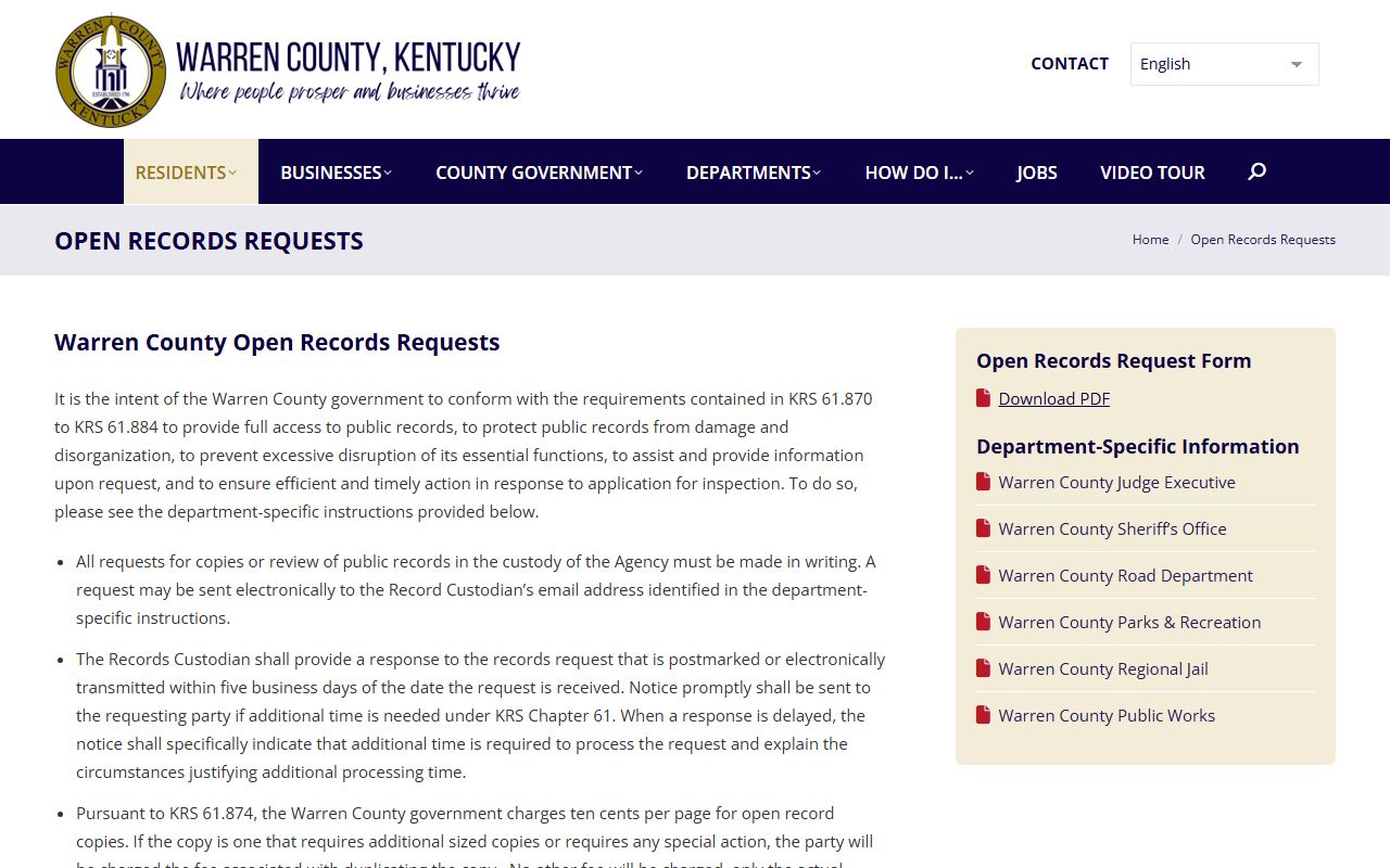 Warren County open records request page