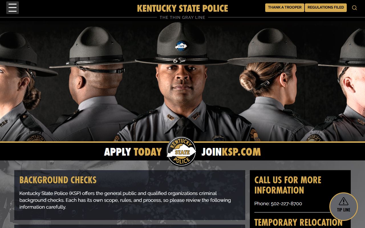 Kentucky State Police background check services page