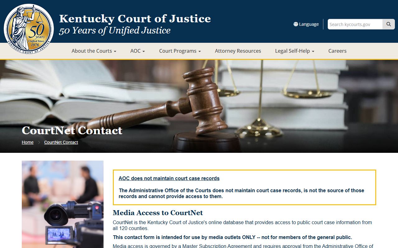 Kentucky Court of Justice website for people search records